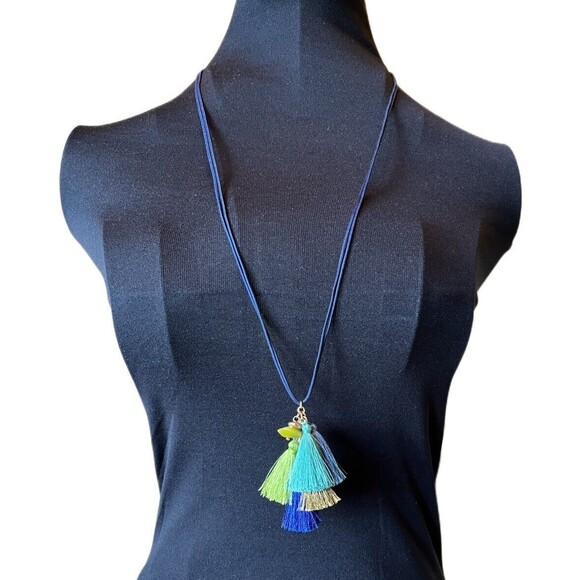 J. Jill Seaside Oasis Tassel Cluster Necklace, Blue Multi, msrp $49 - Picture 5 of 9